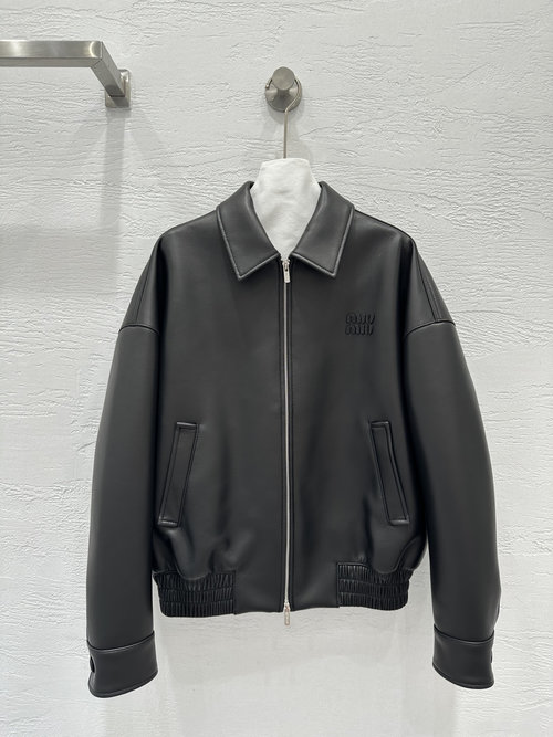 Miu Miu Exclusive High - end Retro - style Long Leather Coat