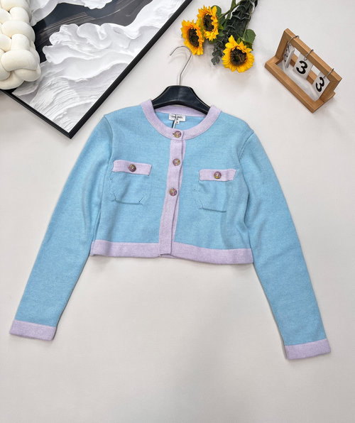 Chanel Blue-Green Macaron Color Blocked Knit Cardigan