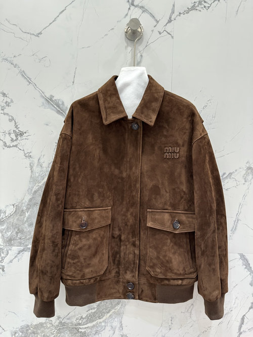 Miu Miu Exclusive Vintage Suede Collar Work Jacket with Embroidered Logo