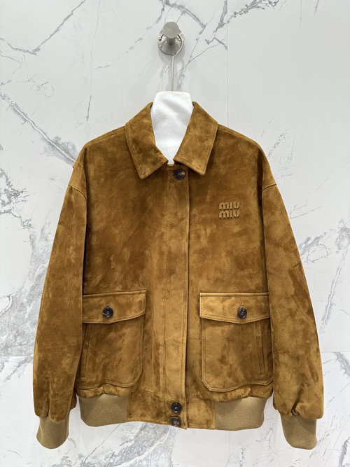 Miu Miu Exclusive Vintage Suede Collar Work Jacket with Embroidered Logo