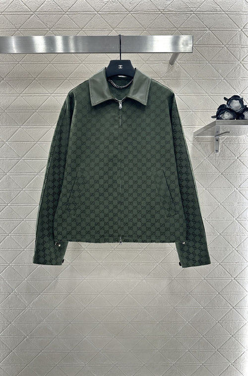 Gucci Imported Cotton Jacquard Collared Zip Jacket with Double G Prints