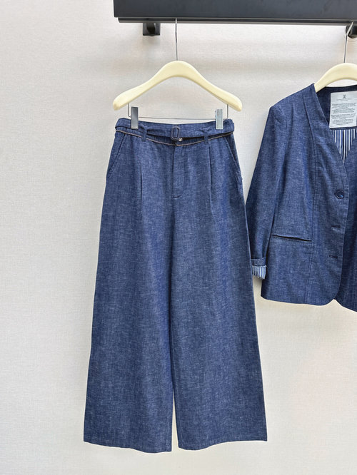 Brunello Cucinelli Long Denim Trousers with Chain Decoration