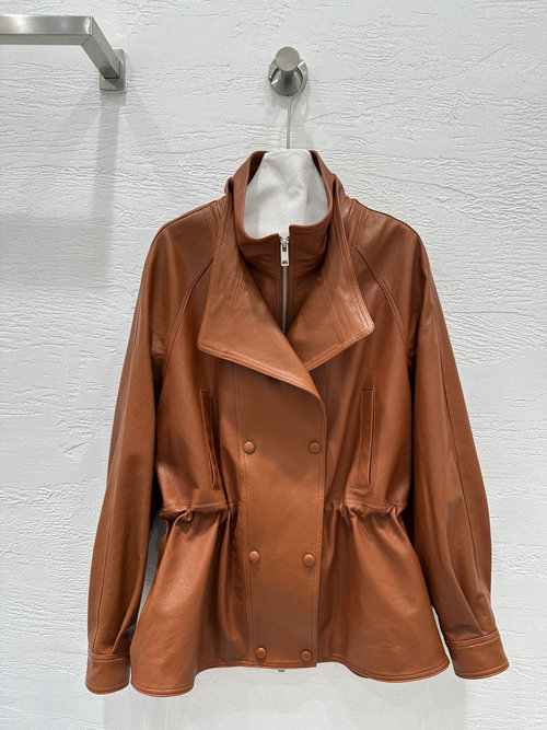 Hermes Exclusive Relaxed-Fit Genuine Leather Trench Coat with Adjustable Waist
