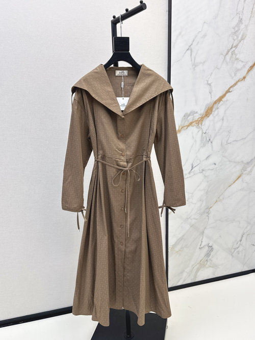 Hermes H-style Tie-waist Trench Dress