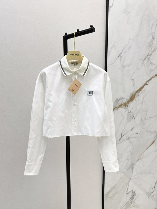 Miu Miu Miu Series College-Inspired Embroidery Shirt for a Slimming and Chic Style