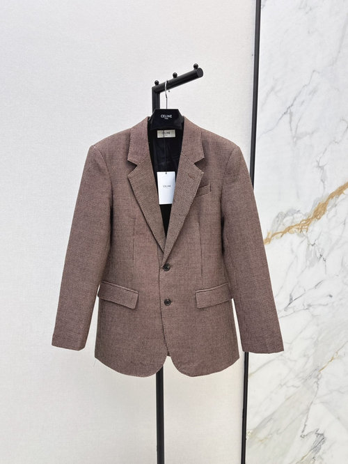 Celine Checked Wool Suit Jacket with Elbow Patches