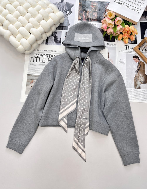 Louis Vuitton Short Hoodie and Scarf Skirt Set with Monogram Silk Scarf Elements