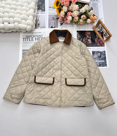 Miu Miu Military Green Quilted Cotton Jacket with Suede Trim