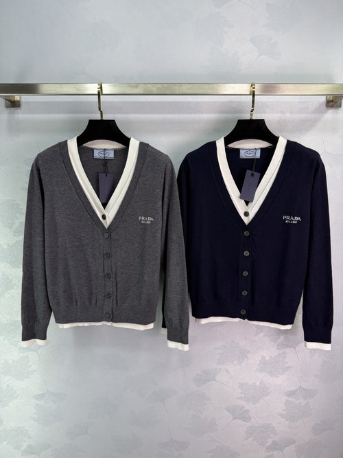 Prada Color Block Fake Two-Piece Knit Cardigan, Soft and Vintage