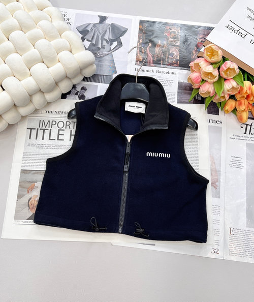 Miu Miu Micro-logo Embroidered Fleece Vest with Granular Texture