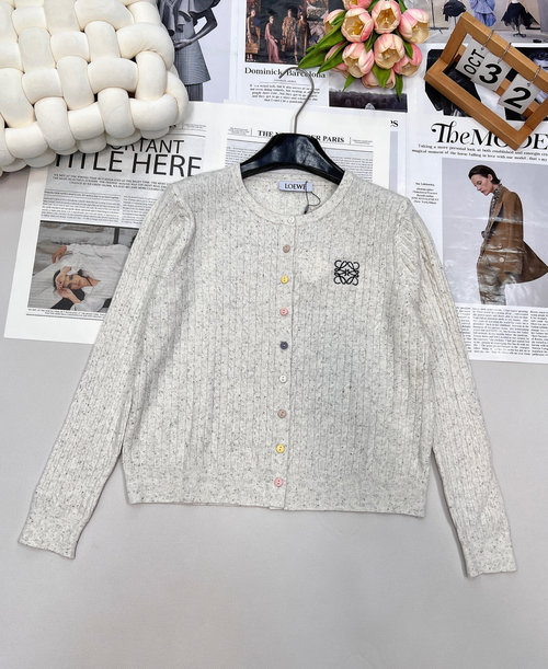 Loewe Freshly Knitted Cardigan Adorned with Vibrant Buttons and Stitched Logo