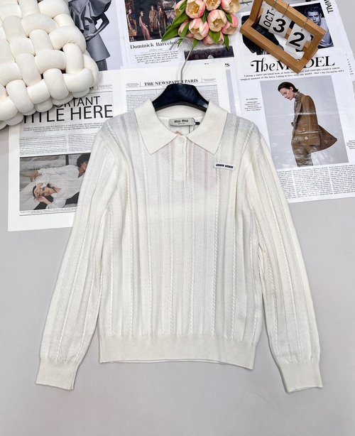 Miu Miu Customized Cashmere Knit Sweater with Letter Patch