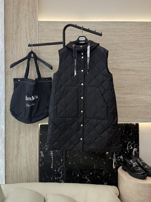 Max Mara Premium Diamond Pattern White Goose Down Long Down Vest in Three Colors