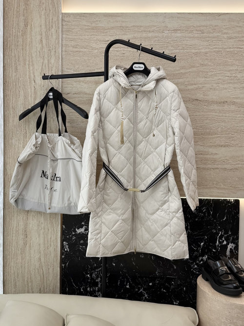 Max Mara Series White Goose Down Hooded Zippered Slim-fit Down Jacket