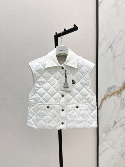 Moncler Classic Quilted Collared Cotton Vest with Lightweight Fabric