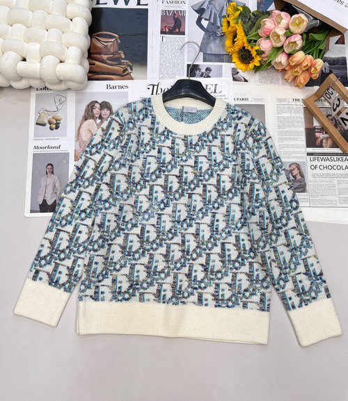 Dior Full-logo Jacquard 100% Wool Knit Sweater, Stylish & Easy Care