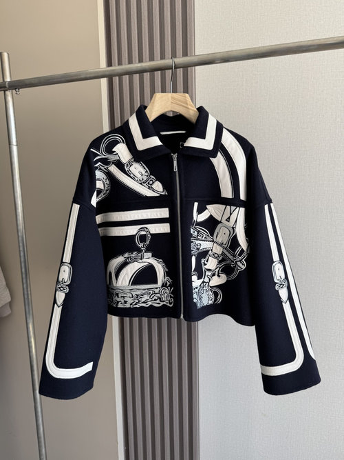 Hermes High - Quality Navy Blue 100% Cashmere Short Coat