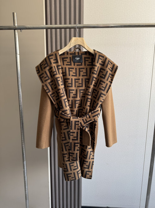 Fendi High-Quality Caramel Long Coat with Dust Bag