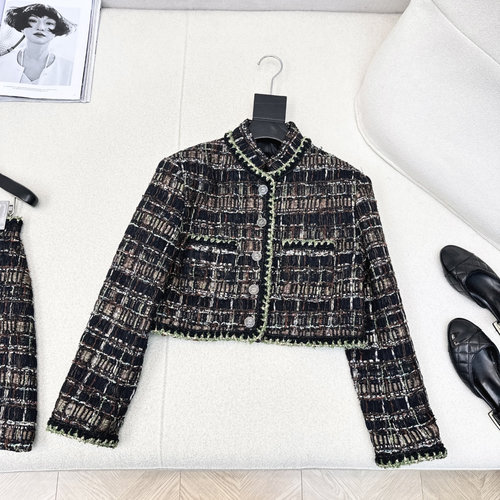 Chanel Chic Knit Set with Stand - Collar Jacket and A - Line Skirt