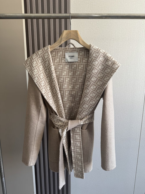 Fendi High-Quality Khaki Short Coat with Dust Bag