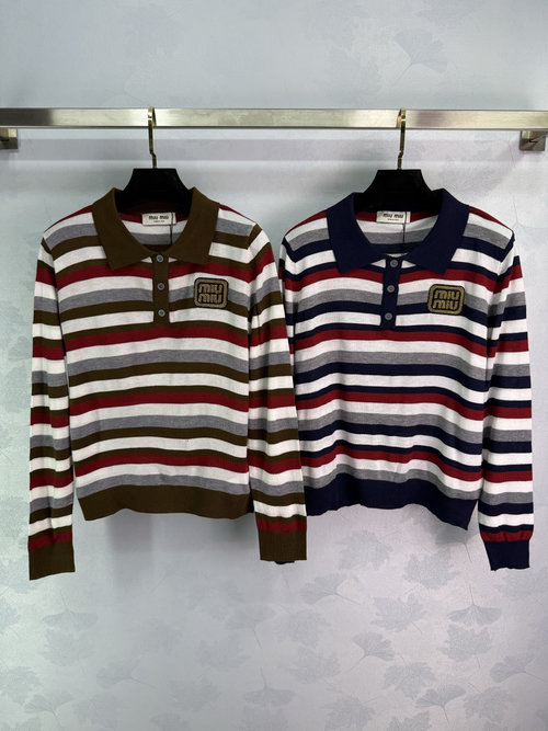 Miu Miu Classic Striped Long-Sleeve Top, Elegant and Versatile