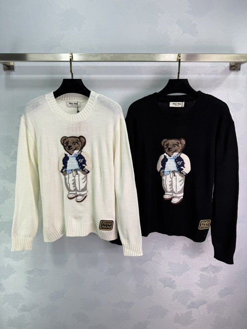 Miu Miu Bear Embroidery Sweater Made of Premium Cashmere and Wool