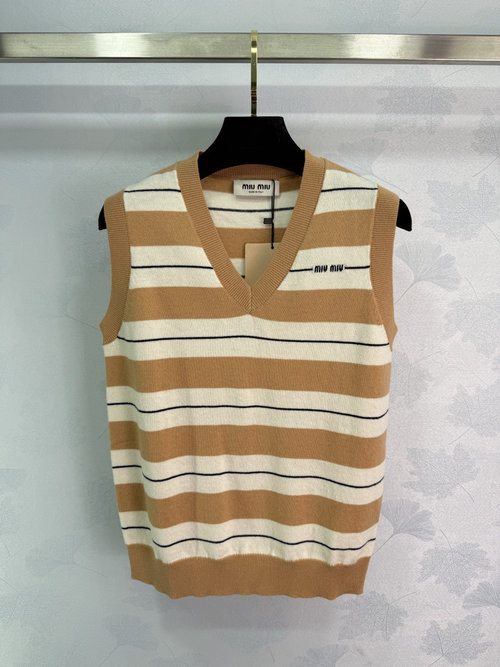 Miu Miu Striped Knit Vest with Pastel Colors and Brand Tag