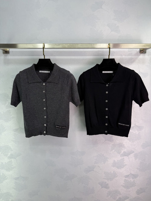 Alexander Wang Polo Collar Knitted Short Sleeve Cardigan, Elegant and Sophisticated