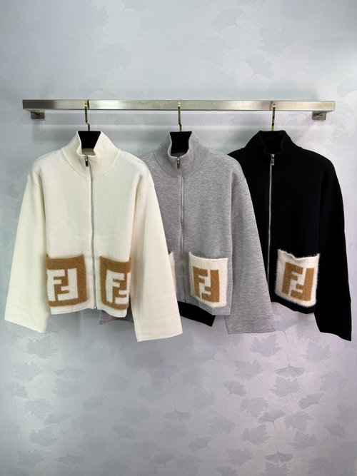 Fendi Double F Pocket Zip-up Cardigan, Stylish and Distinctive