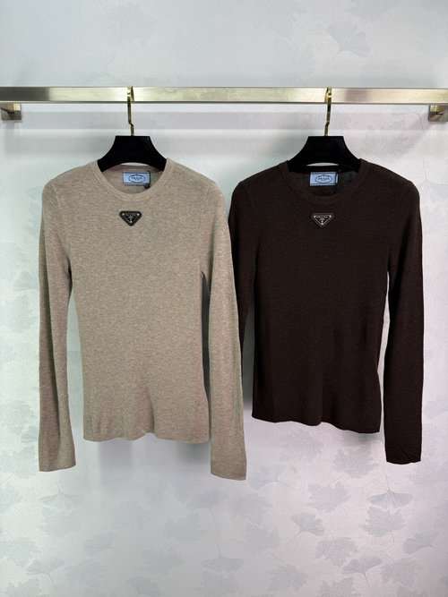 Prada Custom Silk-Wool Round-Neck Knit Top with Vertical Stripes