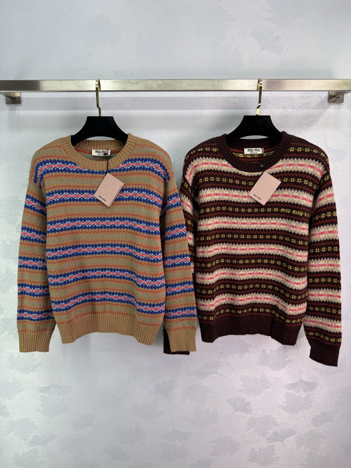 Miu Miu Retro Fair Isle Sweater with Four Leaf Clover Pattern