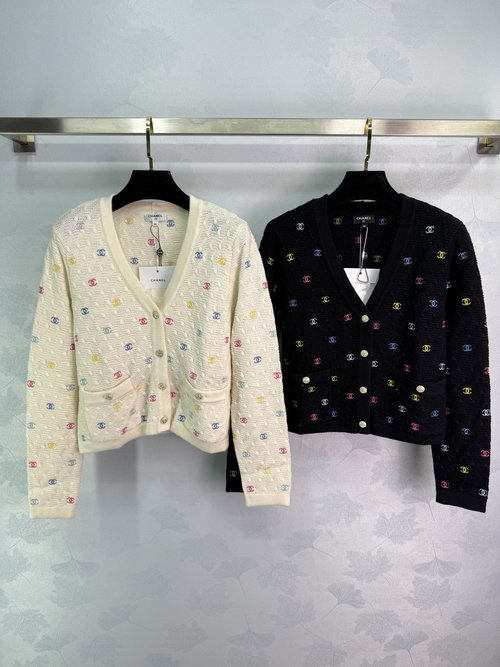 Chanel Colorful Logo Embroidered V-neck Cardigan with Luxurious Buttons