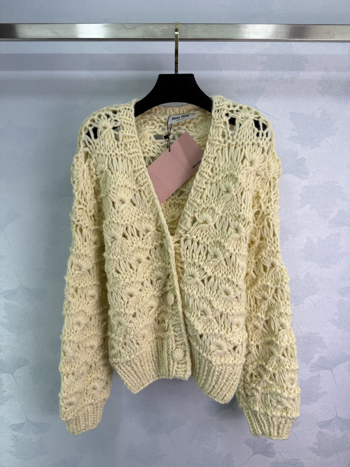 Miu Miu Exquisite Lace Knit Cardigan with Floral Pattern