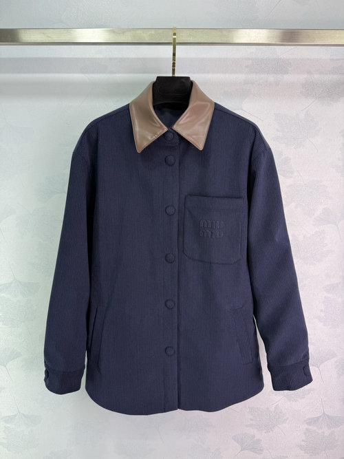 Miu Miu Velvet Shirt with PU Collar for Versatile Occasions