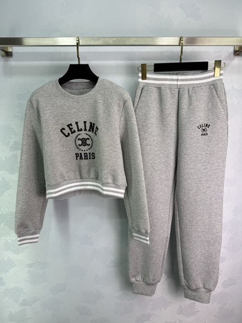 Celine Sweatshirt and Jogger Set with Logo Print, Retro and Sporty