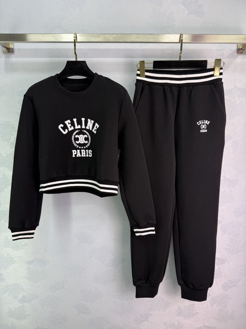 Celine Sweatshirt and Jogger Set with Logo Print, Retro and Sporty