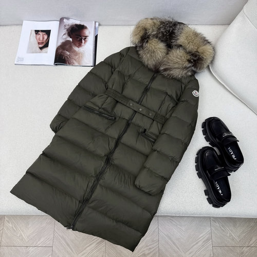 Moncler Classic Hooded Long Down Jacket with Imported Raccoon Fur Collar