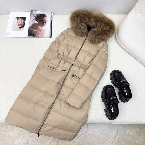 Moncler Classic Hooded Long Down Jacket with Imported Raccoon Fur Collar