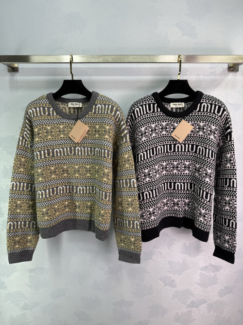 Miu Miu Exquisite Fair Isle Style Wool Sweater with Letter Motif