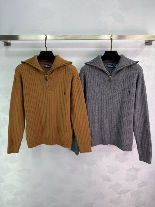 Polo Ralph Lauren Zippered Knit Sweater with Horse Logo, Soft and Comfortable