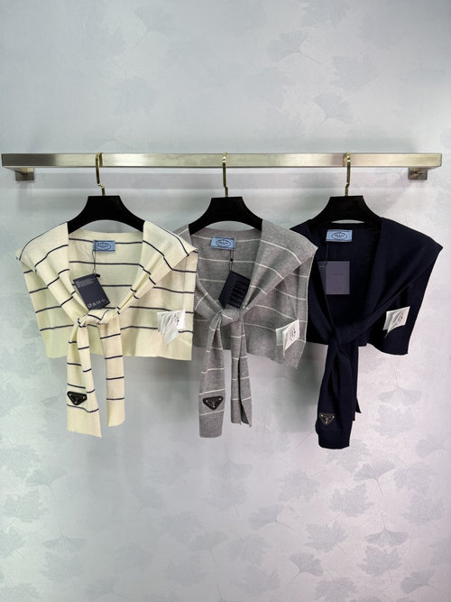 Prada Striped Knitted Shawl with Logo Embroidery for Multi-functional Use