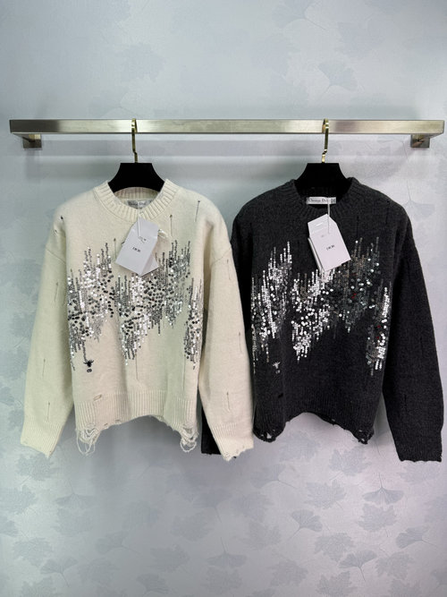 Dior Custom Wool Sweater with Ripped Holes and Sequins