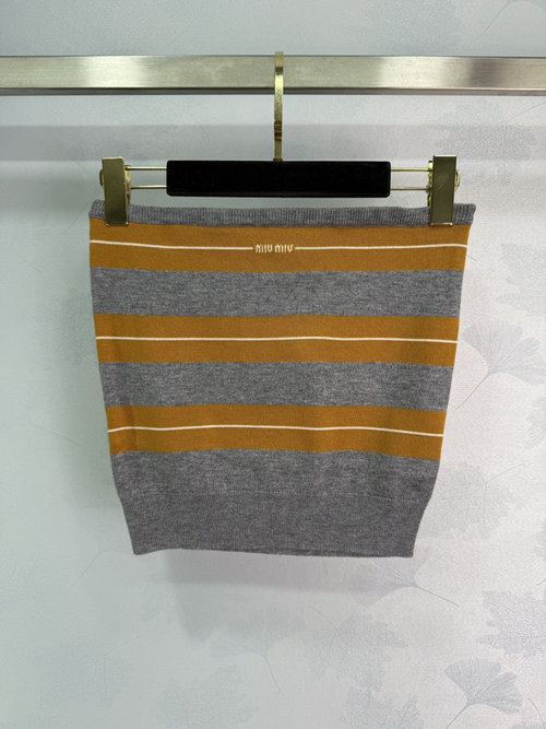 Miu Miu Color-Blocked Knit Bandeau with Intricately Embroidered Letters