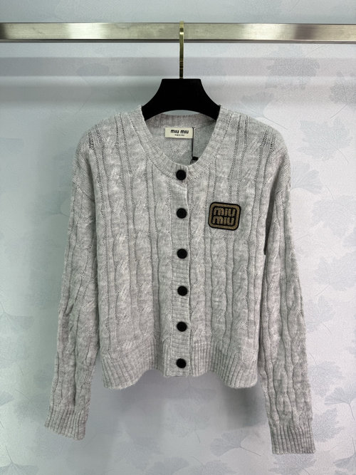 Miu Miu Customized Wool Mohair Knit Cardigan with Twisted Pattern and Logo