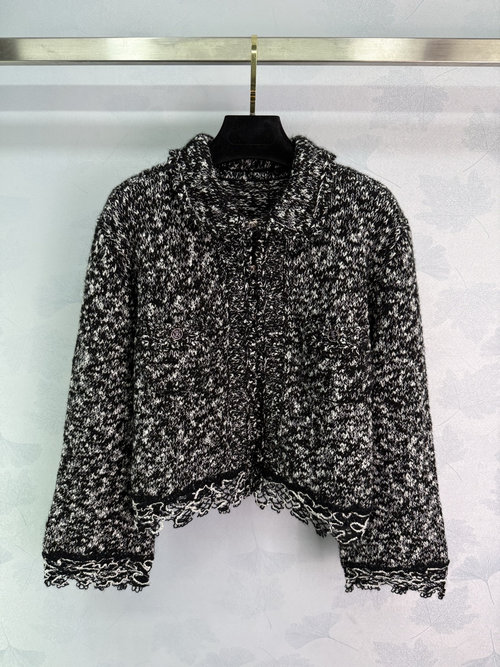 Chanel Lace-Trimmed Knit Cardigan and Skirt Set with Crystal Fasteners