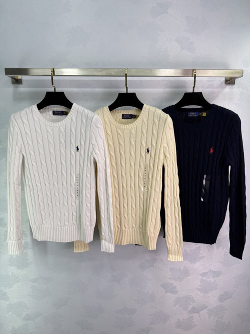 Polo Ralph Lauren Classic Twist Knit Pure Cotton Sweater with Small Horse Logo, Soft and Comfortable