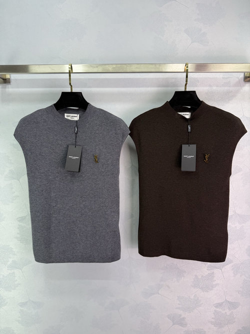 Yves Saint Laurent Stand-up Collar Knit Vest with Logo, Elegant