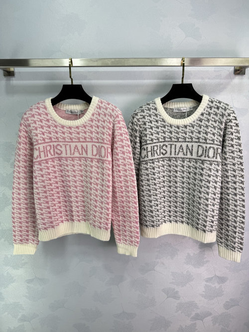Dior Checkered Knit Sweater with Chest Letter Print