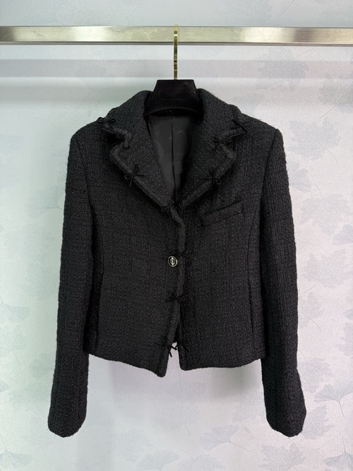 Chanel Flip-Collar Bow-Knit Dress with Silver Threads, Graceful and Noble