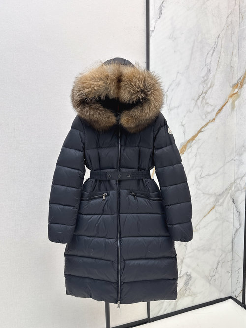 Moncler Classic Long Hooded Down Jacket with Raccoon Fur Collar